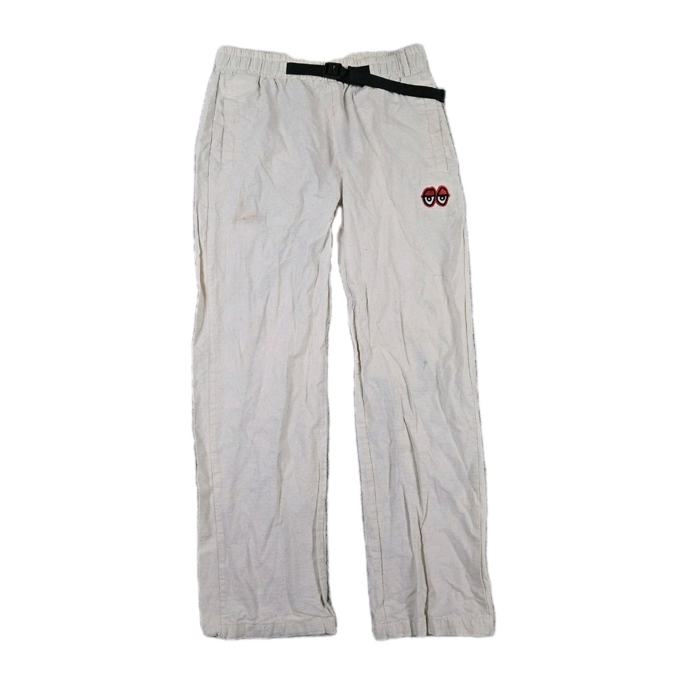 Krooked Eyes Ripstop Pants Ekru Beige S Elastic Waist Skater Grunge Streetwear